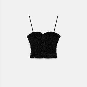 Zara Black Smoked Poplin Crop Top - Size S